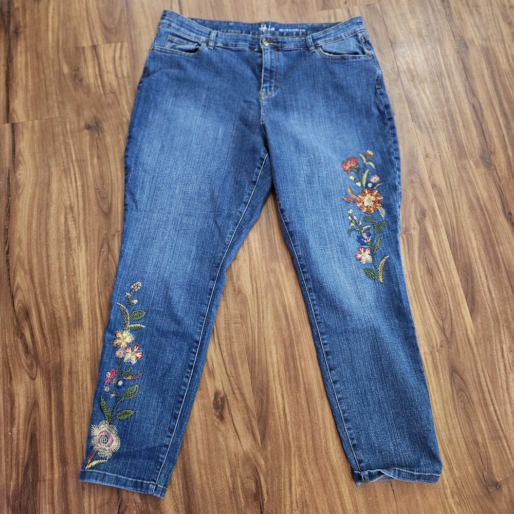 Style & Co Blue Straight Leg Jeans with Bohemian Embroidery